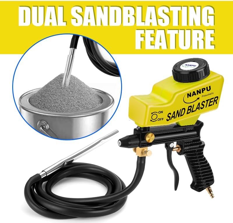 NANPU Light-Duty Air Sandblaster Gun Kit with Siphon & Gravity Feed, Ceramic Nozzle, Metal Body, for Small Project Surface Prep, Paint & Rust Removal, Metal/Wood/Glass Etching, Requires Air Compressor - Image 4